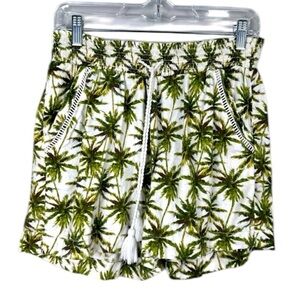 Briggs Palm Tree Novelty Print Linen Blend Pull On Shorts Size Large